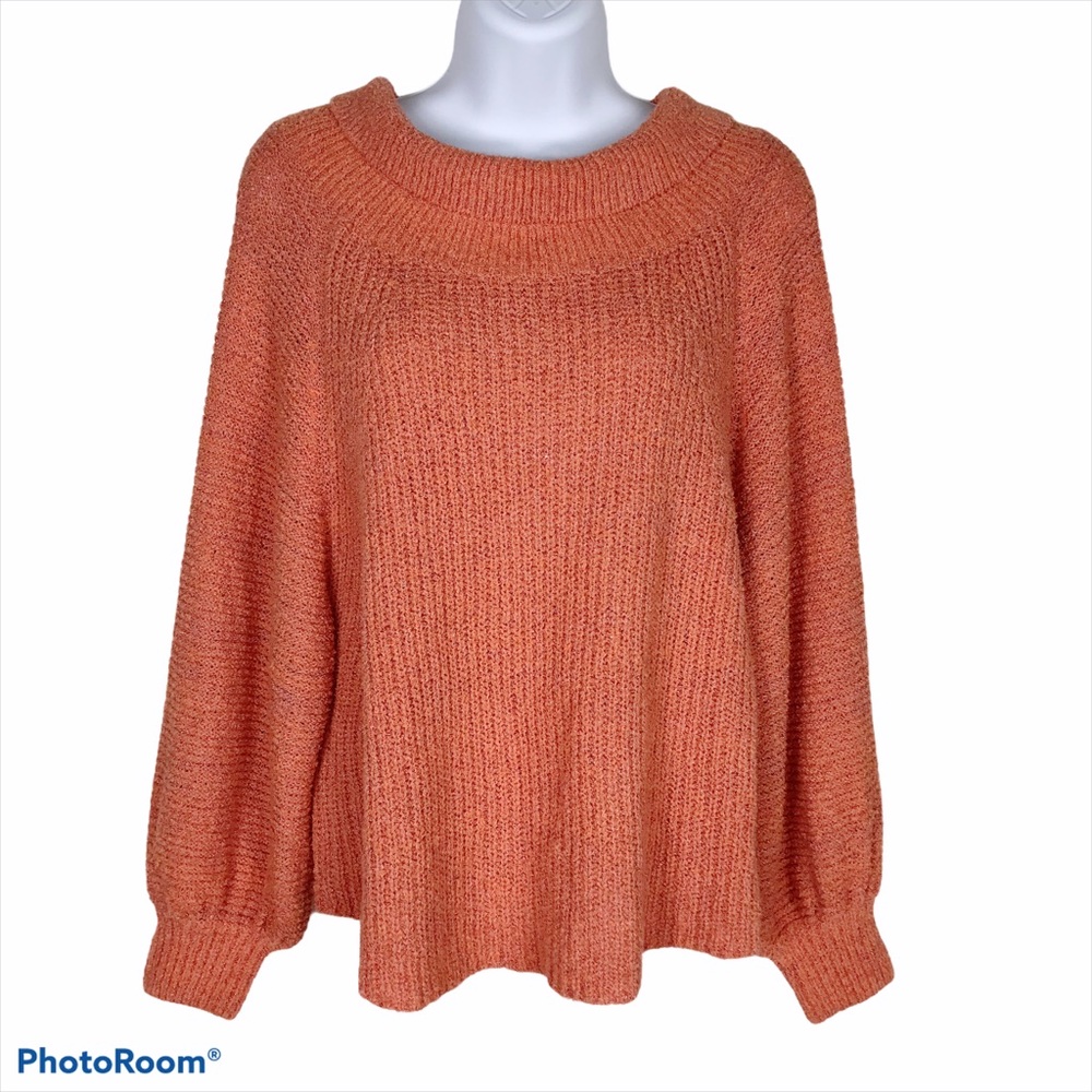 Free People Peach Orange Puff Sleeve Sweater